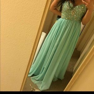 J&J teal sweatheart neckline formal prom dress